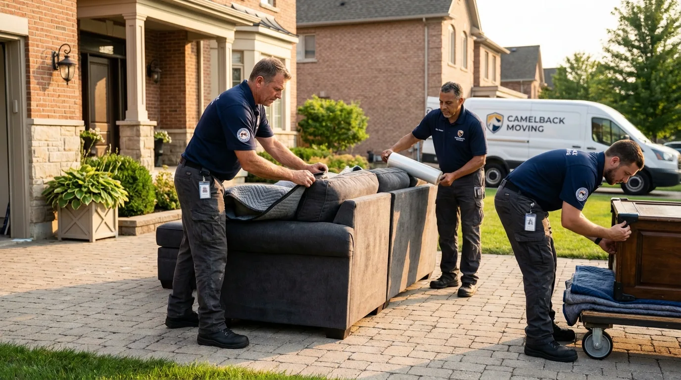 Large estate moving crew wrapping furniture in Westlake, LA