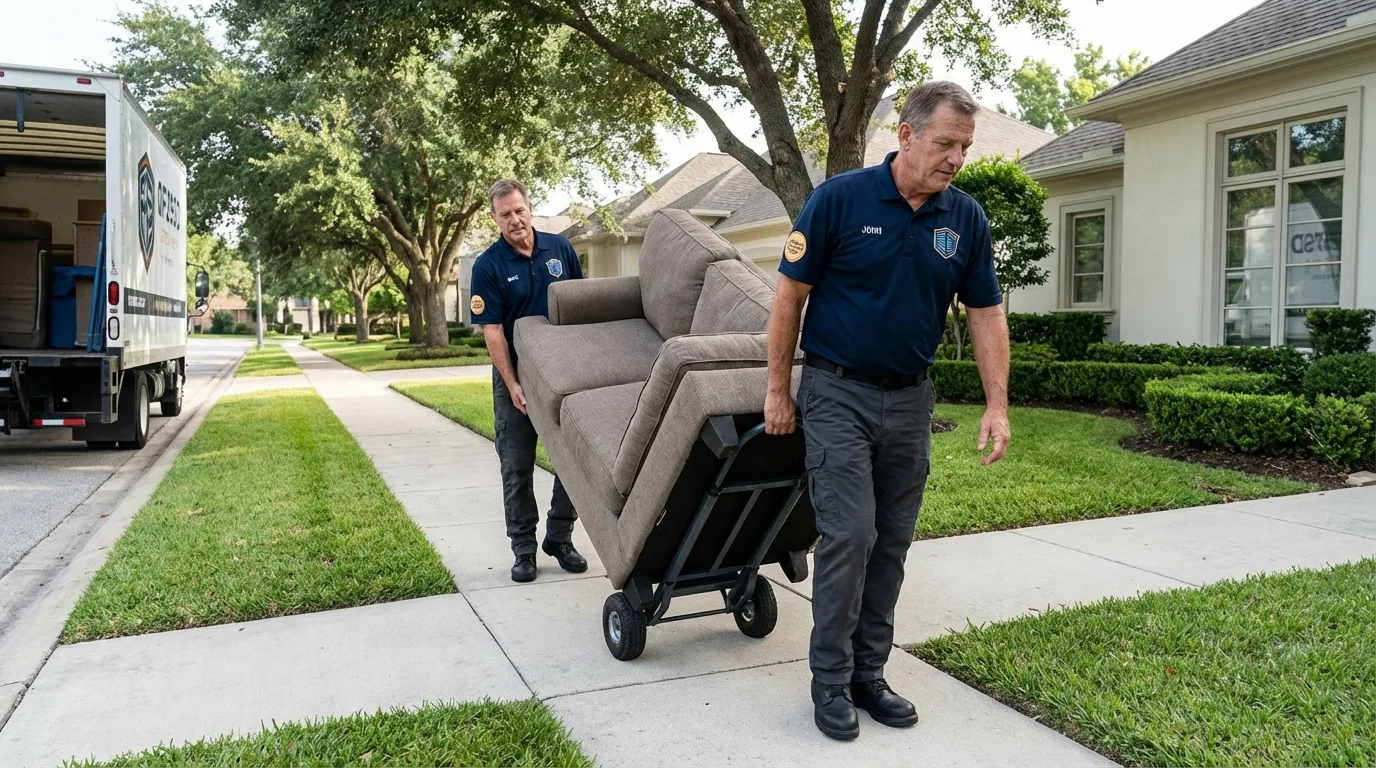 Local residential moving crew loading furniture in Westlake, LA