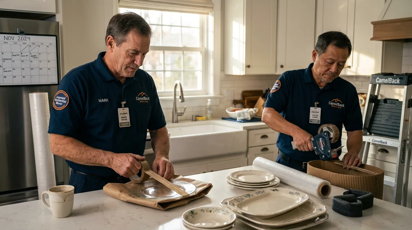 Professional crew packing kitchen dishware in Westlake, LA